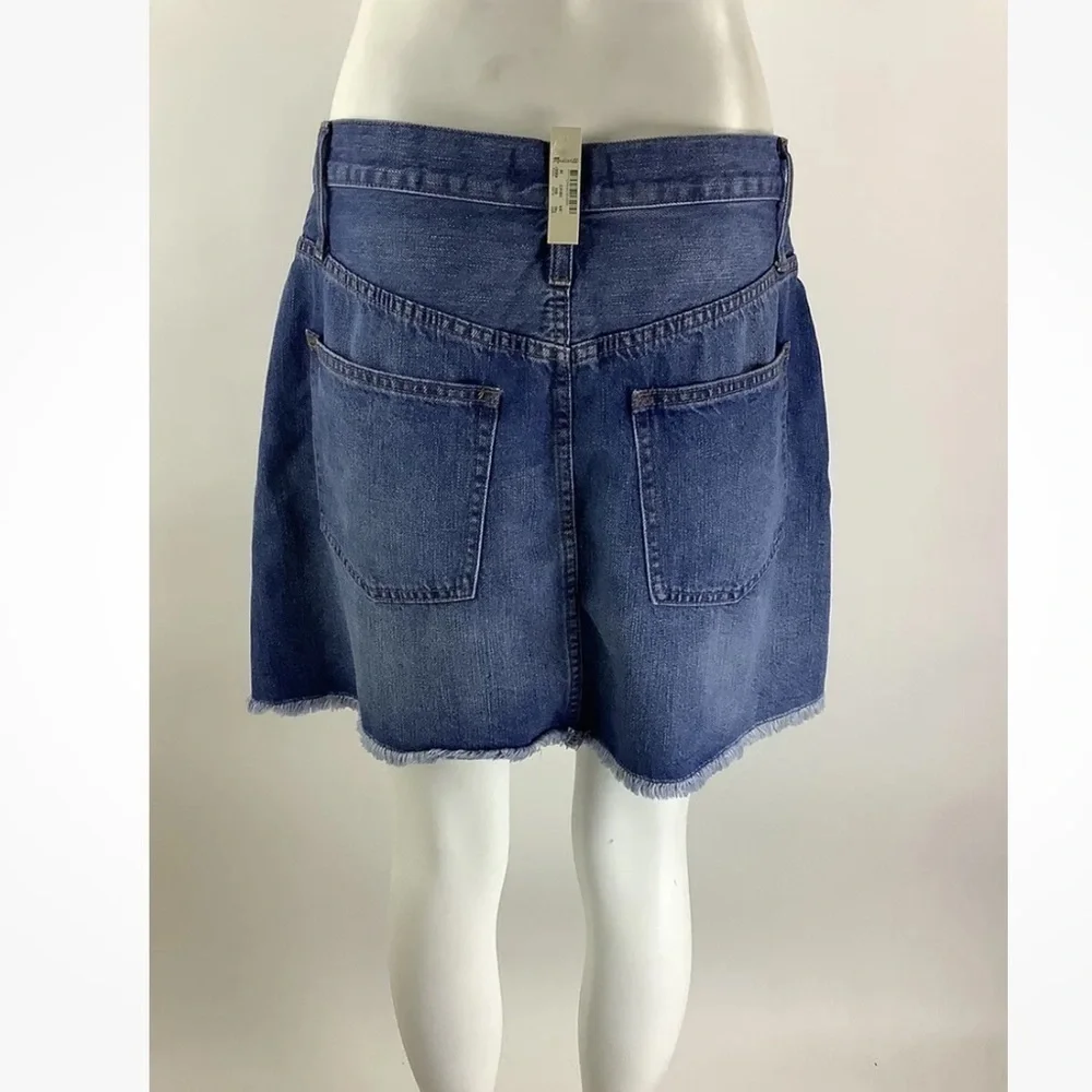 NWT Madewell Sz 30 Rigid Denim A-Line Mini Skirt Blue 100% Cotton Fringe Hem